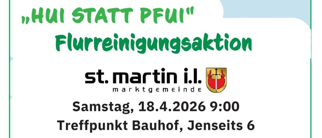 Das Plakat lädt zur Teilnahme an einer jährlichen Veranstaltung ein, geplant für den 18. April 2026 um 9:00 Uhr am Bauhof, Jensseits 6. Es ermutigt zum Umstieg von Plastik auf wiederverwendbare Taschen, mit einem wetterabhängigen Termin am 25. April.