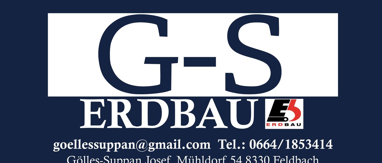 G-S Erdbau Visitenkarte mit E-Mail, Telefonnummer und Adresse.