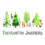 Kindergarten & Kinderkrippe Jagerberg-Logo. Illustration verschiedener Waldtiere einschließlich eines Fuchses, eines Igels und von Zwergen. Bäume sind im Hintergrund abgebildet. Der Name des Kindergartens ist Jagerberg.