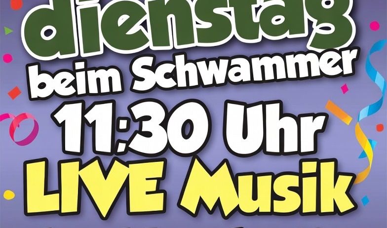 Poster advertising Faschingsdienstag at Schwammer with live music starting at 11:30 AM, featuring a Faschingsbuffet with Schnitzel, Schweinsbraten, Casseroles, Kraut, and Knödel.