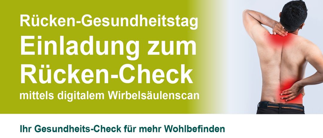 Plakat für einen Rückengesundheits-Check am 30. September 2026 von 09:00 bis 16:00 Uhr, organisiert von Cura-San Bandagist GmbH in der Schillerstraße 13/LIFE CENTER, Gleisdorf. Die Veranstaltung umfasst computergestützte Analyse der Wirbelsäule, eine ausführliche Auswertung der Haltung, individuelle Tipps und Übungen für den Rücken sowie Beratung zur Haltungsverbesserung und Schmerzprävention. QR-Code für die Terminvereinbarung.