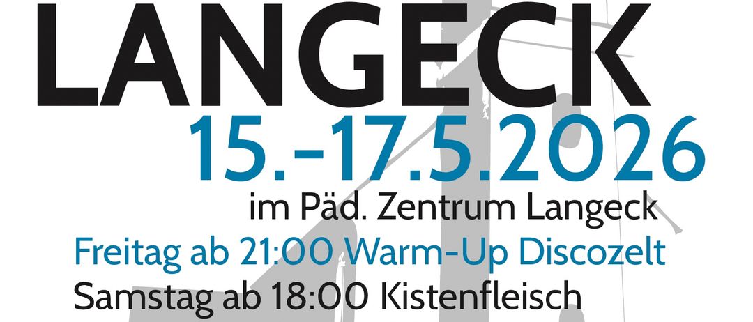 Ein Plakat für eine Kirchenveranstaltung. Es heißt 'SCH ENKIR TAG IN LANGECK 15-17.5.2026' und listet Veranstaltungen am Freitag, Samstag und Sonntag auf.