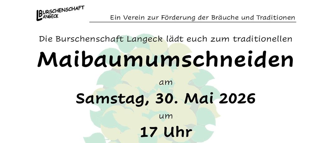 Ein Plakat für das 'Matthiasfest', geplant für Samstag, 30. Mai 2026, um 17 Uhr. Der Ort ist der Kirchplatz Langeck, verspricht ein herzliches Beisammensein. Features beinhalten Kaltgetränke, ein warmes Treffen und die 'LBURSCHENSCHAFT ANGECK'.