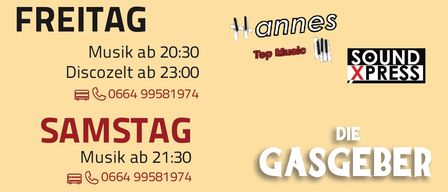 Das Plakat für das Waldfest Langeck bewirbt Musik ab 20:30 am Freitag und Samstag. Die Disco beginnt am Freitag um 23:00. Kontakt 0664 99581974.