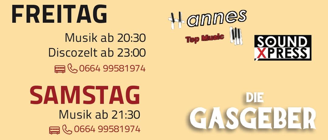 Das Plakat für das Waldfest Langeck bewirbt Musik ab 20:30 am Freitag und Samstag. Die Disco beginnt am Freitag um 23:00. Kontakt 0664 99581974.