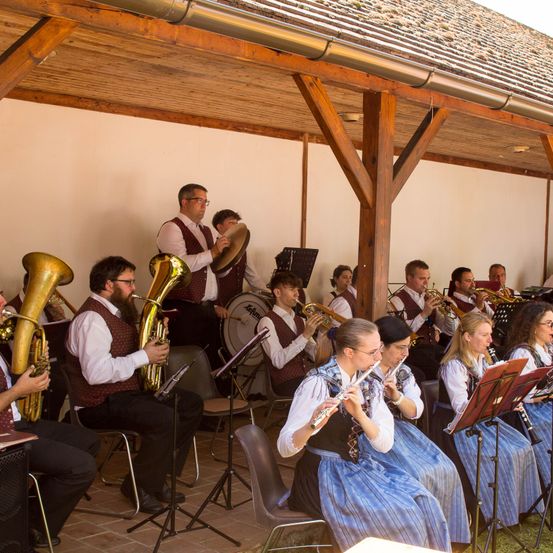 Bild enthält, Group Performance, Music Band, Person, Adult, Male, Man, Female, Woman, Tuba, Indoors