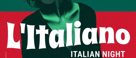 Werbeplakat für eine italienische Nacht in Schlosspark Kittsee. Es zeigt eine Frau in Grün, mit dem Text 'Italiano' und 'Italian Night'. Die Veranstaltung umfasst Italo Kult-Hits der 70er bis 90er Jahre, Live-Musik und italienische Küche.
