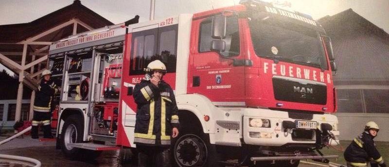 Helmet, Adult, Male, Man, Person, Fire Truck, Truck, Vehicle, Shoe