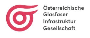 Ein rotes kreisförmiges Logo mit einem weißen Punkt in der Mitte und dem Text 'Infrastruktur Gesellschaft' auf der rechten Seite.
