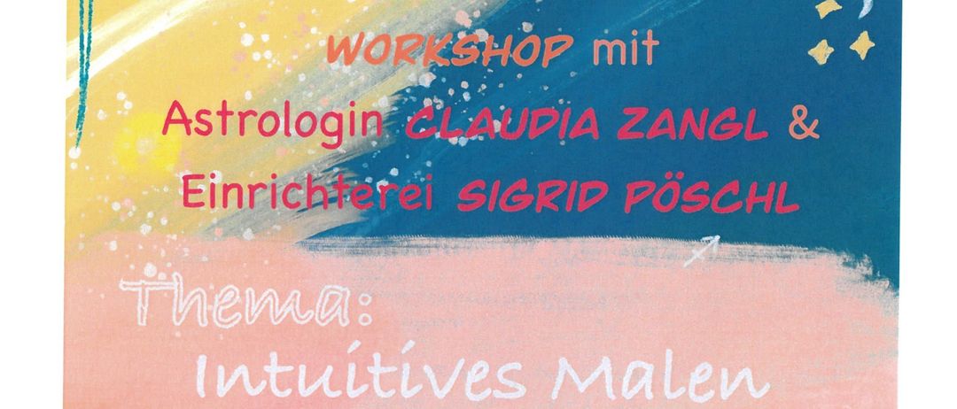 Workshop mit Astrologin Claudia Zangl und Einrichterin Sigrid Posl. Thema: Intuitives Malen. Ein kreativer Malworkshop, bei dem durch intuitive Gestaltung und den gezielten Einsatz von Kreidefarbe sichtbar wird, was du verkörpern möchtest: Abgrenzung, die du nicht nur denkst, sondern lebst. Samstag, 13.09.2025, 9-13 Uhr, Ulmenweg 17, 2485 Wimpassing an der Leitha. 150€ pro Person für 4 Stunden, Snacks, Getränke & Materialien inklusive. Anmeldung unter +43(0)664/1539510. Begrenzte Teilnehmerzahl - max. 8 Teilnehmer.