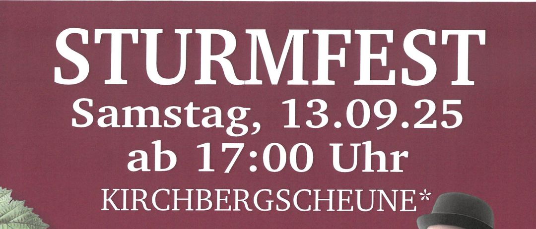 Plakat für zwei Veranstaltungen in Kirchbergscheune. Samstag, 13.09.25 ab 17:00 Uhr: Livemusik von 'Weixi', Essen und Trinken sind vorhanden, Tombola. Sonntag, 14.09.25 ab 09:30 Uhr: Livemusik von 'Blasmusik Rosalia', Essen und Trinken sind vorhanden, Schwein und Surschnittel, Tombola 14:00 Uhr