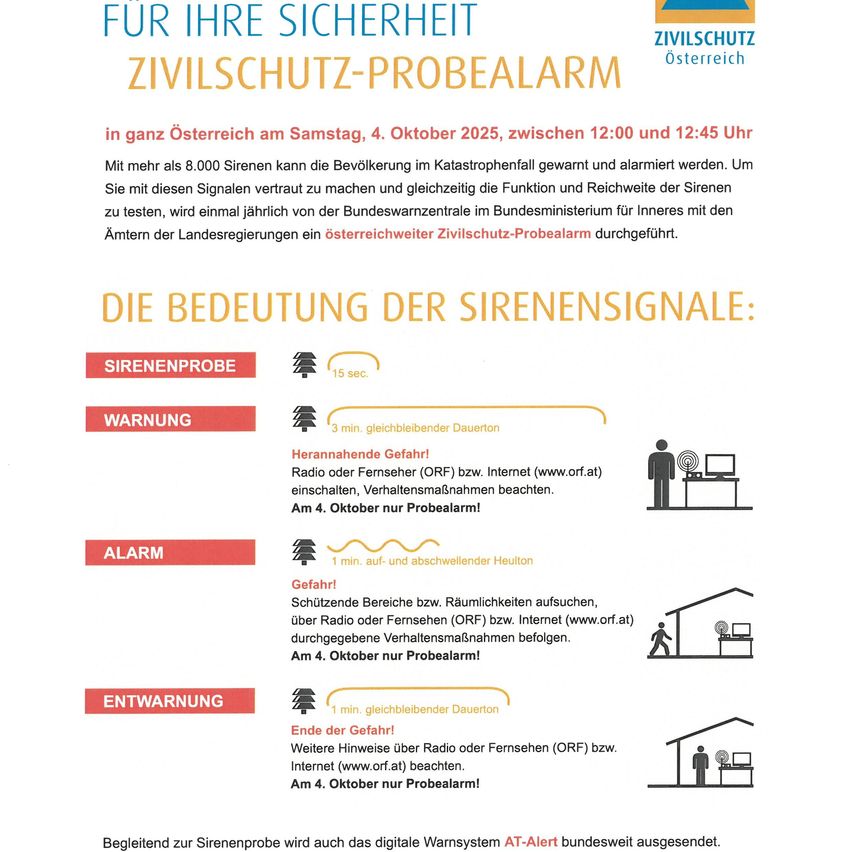 An Austrian civil defense warning siren test will occur nationwide on Saturday, October 4, 2025, between 12:00 and 12:45 PM. Over 8,000 sirens will alert the population to potential disasters. To ensure the proper function of sirens, an annual nationwide test is conducted by the Austrian civil defense.