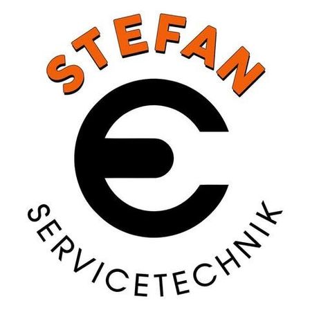 Das Logo zeigt den Namen Stefan Servicetechnik in fetten orangefarbenen Buchstaben über einem stilisierten 'E' in einem schwarzen Kreis. Das Design ist schlicht und modern.