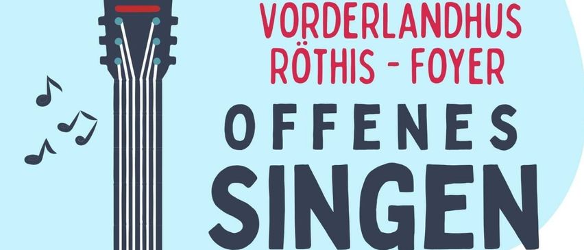 Ein Plakat für offenes Singen mit Irmbert und Robert. Das Plakat zeigt eine Gitarre und ein Akkordeon mit Noten. Der Termin ist von 15-17 Uhr. Termine sind der 25. September, 23. Oktober, 20. November und 18. Dezember 2025.