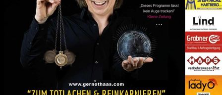 Plakat für eine Zaubershow von Esoterrisch, mit einem lächelnden Magier, der eine leuchtende Kugel und eine Kette hält. Das Datum der Show ist der 30. Januar 2026 in der Kulturhalle St. Johann i. d. Haide.
