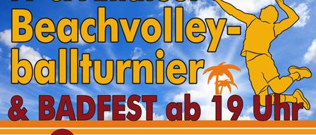 Beach-Volleyball-Turnier und Poolparty ab 19 Uhr. Anmeldung bis Montag, 29. Juni 2026. Freier Eintritt ab 13 Uhr.