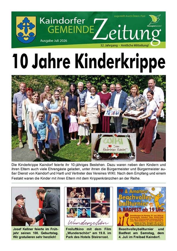 The Kinderkrippe Kaindorf celebrates its 10th anniversary. Besides the children and their parents, many guests attended, including the mayor and deputy mayor of Kaindorf and Hartl and representatives of the WIKKI association. After the reception and a festive program, the children with their parents with clubfoot lined up.
