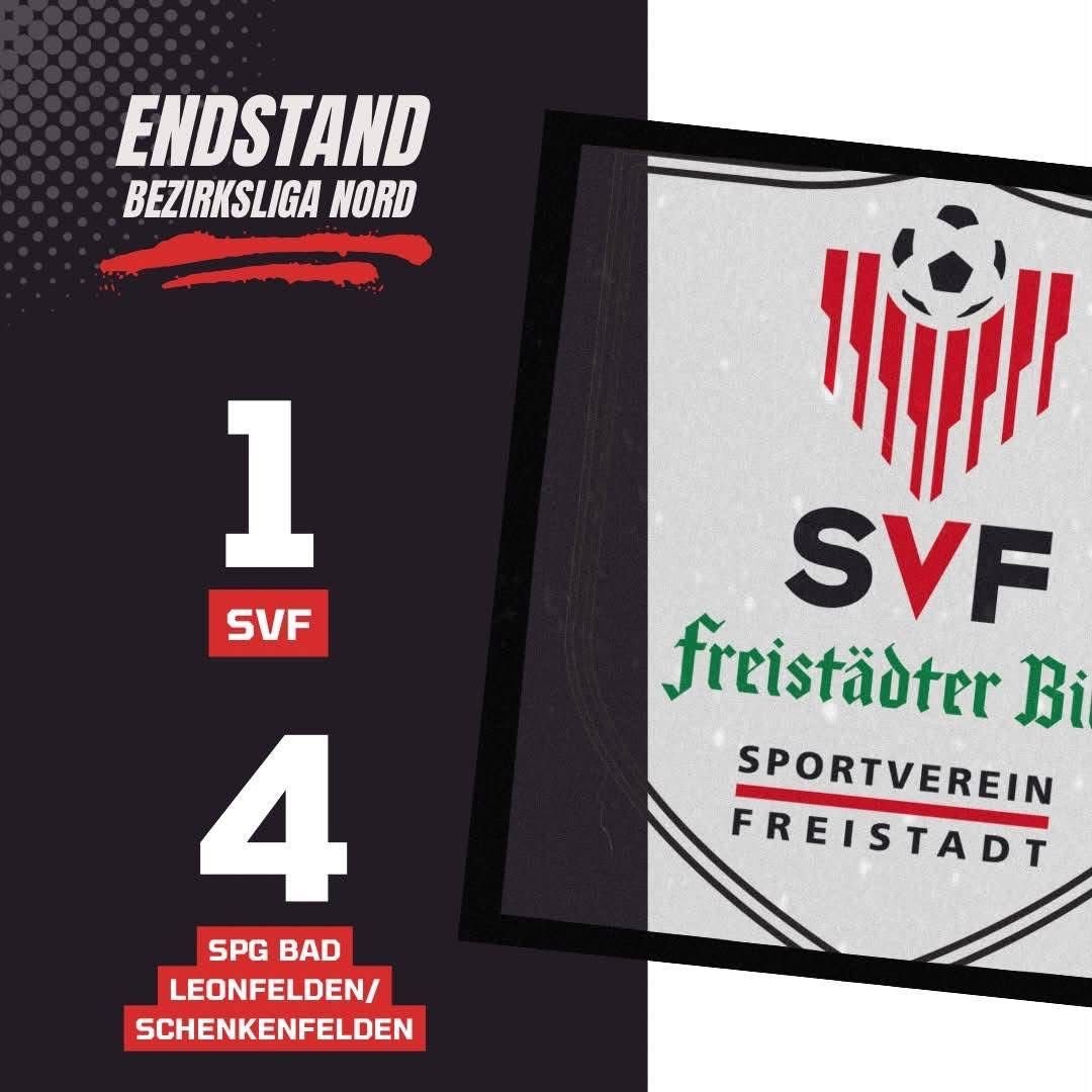 A soccer team's final score is displayed with the team name and score on a black background. The score is 1-4.