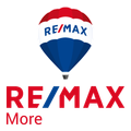 Das RE/MAX Logo mit einem Heißluftballon in Rot, Weiß und Blau ist auf schwarzem Hintergrund dargestellt. Darunter steht das Wort RE/MAX in Rot geschrieben.