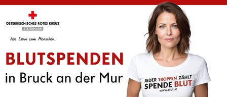 Ein Plakat mit einer Frau, die ein weißes T-Shirt trägt. Auf dem T-Shirt steht 'Jeder Tropfen spennt'. Das Plakat hat die Aufschrift 'Spenden an der Mur'.