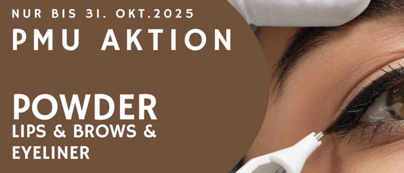 Nahaufnahme des Gesichts einer Frau, die eine Augenbrauenbehandlung erhält. Das Wort 'ION' wird auf einem braunen Hintergrund angezeigt.