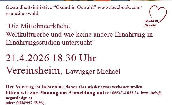 Poster advertising a health initiative, featuring various dishes and a QR code. It highlights the Mediterranean diet as the best dietary pattern for heart and vessel health. The event is free, but requires registration. It is scheduled for April 21, 2026, at 18:30.