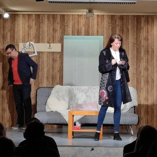 Bild enthält, Indoors, Interior Design, Coat, Pants, Adult, Male, Man, Person, Female, Woman