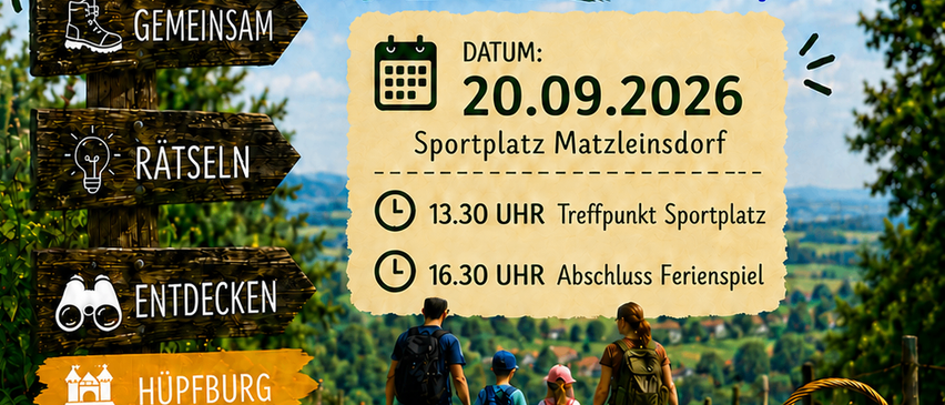 Poster for Wandertag event on September 20, 2026. It features a family hiking, with details about the event's date, time, and location. The poster includes a logo and a map icon.