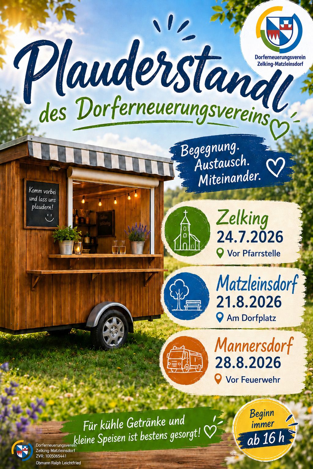 Plauderstandl des Dorferneuerungsvereins Zelking-Matzleinsdorf mit Terminen