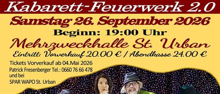 Ein Plakat für einen Kabarettabend mit einer Gruppe von Künstlern in verschiedenen Kostümen. Das Plakat enthält Ticketpreise und eine Liste der Künstler.