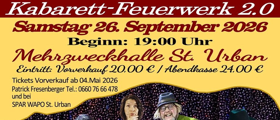 Ein Plakat für einen Kabarettabend mit einer Gruppe von Künstlern in verschiedenen Kostümen. Das Plakat enthält Ticketpreise und eine Liste der Künstler.