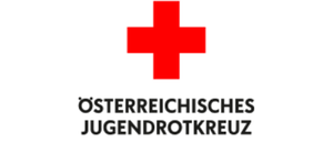 Das Logo des Österreichischen Jugendrotkreuzes zeigt ein rotes Kreuz-Symbol mit dem Text 'Osterreichisches Jugendrotkreuz' darunter. Darunter steht der Satz 'Aus Liebe zum Menschen'.