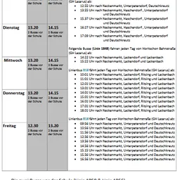 Der Busfahrplan für 2025/26 zeigt die Zeiten für Busse zu verschiedenen Orten an Wochentagen. Busse fahren zu verschiedenen Zeiten nach Neckenmarkt, Haschendorf, Unterpetersdorf, Deutschkreuz. Freitags fahren Busse zu anderen Zeiten ab.