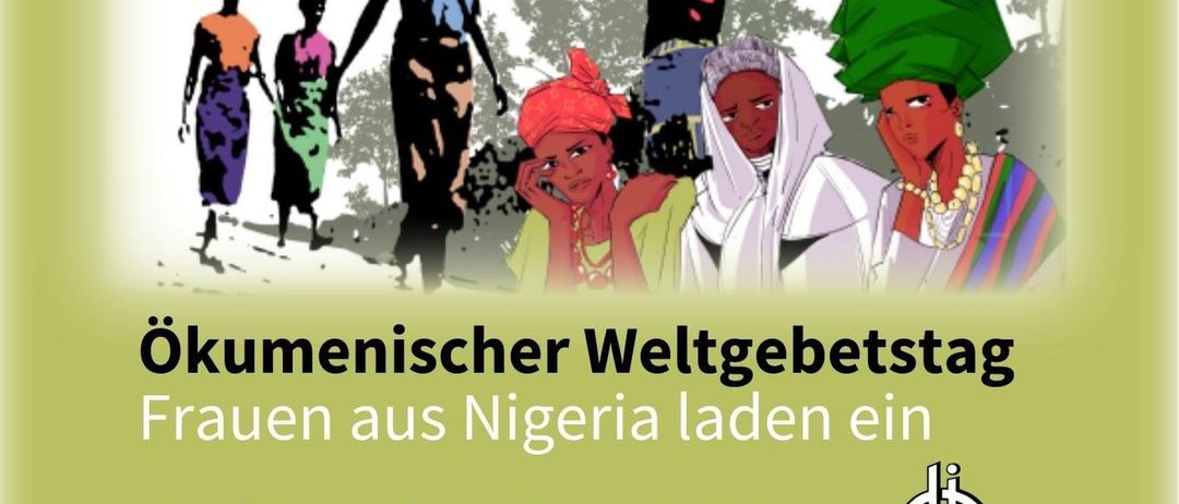 Plakat für den ökumenischen Weltgebetstag mit Frauen aus Nigeria. Veranstaltungsdatum ist Freitag, 6. März 2026. Der Gottesdienst beginnt um 18:30 Uhr in der Evangelischen Christuskirche in Bad Radkersburg.