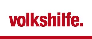 Das rote und weiße Logo der Volkshilfe, einer deutschsprachigen Organisation.
