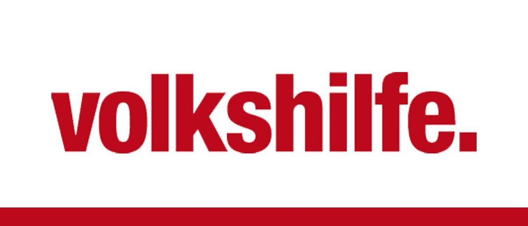 Das rote und weiße Logo der Volkshilfe, einer deutschsprachigen Organisation.