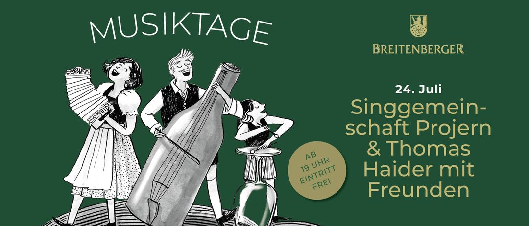 Ein Werbeplakat für die Sikkage-Veranstaltung. Es zeigt einen Mann und eine Frau in Vintage-Kleidung. Der Mann hält ein Cello, und die Frau trinkt aus einem Weinglas. Das Plakat enthält Datum, Uhrzeit und Eintrittspreis der Veranstaltung.