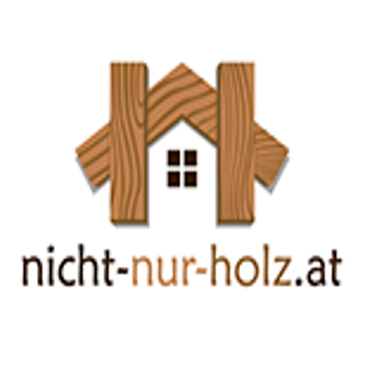 Das Logo für die Website 'nicht-nur-holz.at' zeigt ein Haus aus Holzplanken mit einem Fenster.