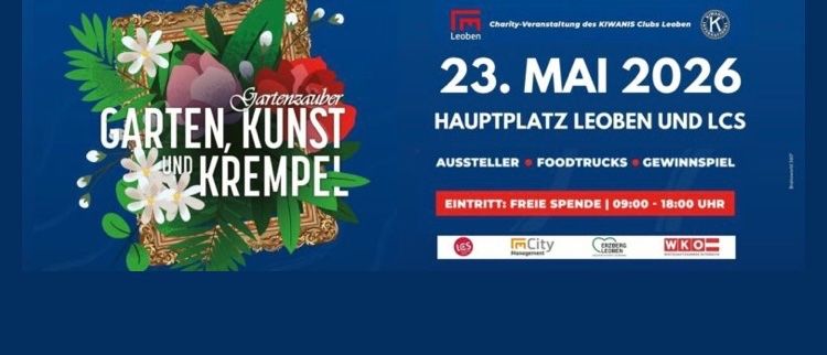 Plakat für die Gartenzauber-Veranstaltung am 23. Mai 2026 mit Blumen und Blättern, Eintritt frei und geöffnet von 9:00 bis 18:00 Uhr.
