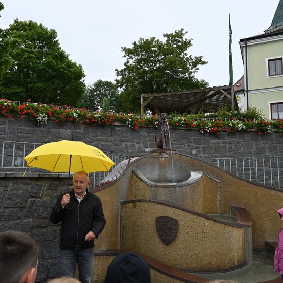 Bild enthält, Fountain, Water, Adult, Male, Man, Person, Jacket, Boy, Child, Canopy