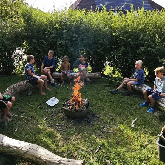 Bild enthält, Flame, Backyard, Tree, Vegetation, Boy, Child, Male, Person, Grass, People