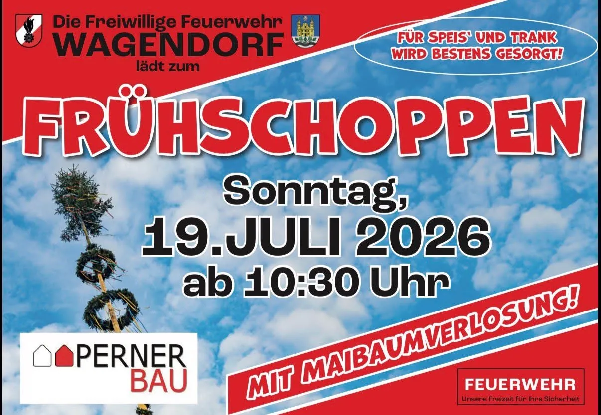 Plakat für das Ruischopp-Event am 19. Juli 2026 um 10:30 Uhr. Zeigt einen blauen Himmel, Wolken und einen Baum. Organisiert von Freiwillige Feuerwehr Genendorf.