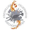 Das Logo der Freiwilligen Feuerwehr Bischofshofen zeigt einen Feuerwehrhelm, eine Axt und ein Seil inmitten von Flammen.