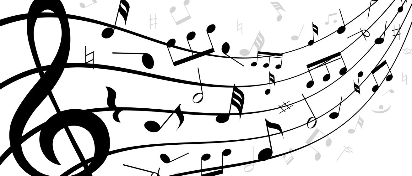 Eine Vektorillustration von Musiknoten in Schwarz und Weiß auf weißem Hintergrund.