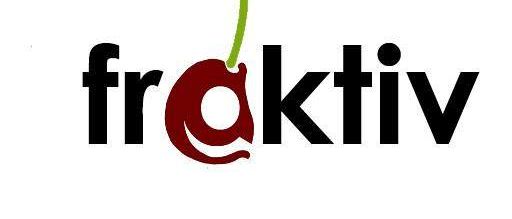 Ein Logo mit einer roten Kirsche, einem grünen Blatt oben und dem Wort 'fraktiv' in schwarzer Schrift.
