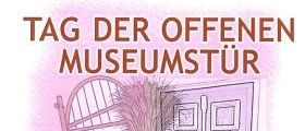 Ein Plakat bewirbt den Tag der offenen Museen am Samstag, 6. September von 14 Uhr bis 17 Uhr. Es zeigt eine Tür und ein Tor vor einem rosa Hintergrund.