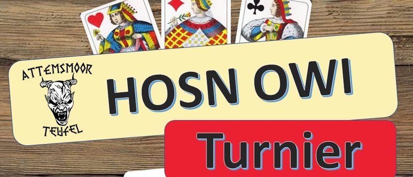 Ein Plakat für das Hosn Owi Turner Kartenturnier. Es enthält ein Kalendersymbol mit dem Datum 14. Juni 2025, ein Uhrsymbol, das die Beginnzeit 14 Uhr anzeigt, und ein Standortsymbol mit dem Namen Kultursaal Vogau.