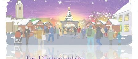 Plakat für Absorfer Adventdorf im Pfarrgarten. Termine: 13. Dezember 2025 und 14. Dezember 2025. Zeit: jeweils von 14 bis 20 Uhr.