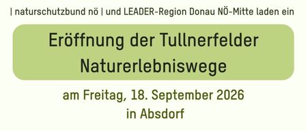 Plakat für eine Naturradtour in Absdorf am 18. September 2026. Es enthält einen Zeitplan mit Startzeit, eine Fahrradtour entlang eines Teilabschnitts der Bienenfutterroute und eine Feier am Bahnhof. Der Treffpunkt ist um 15:00 Uhr am Bahnhof Absdorf/Hippersdorf. Die Anmeldung ist bis zum 15. September erforderlich.