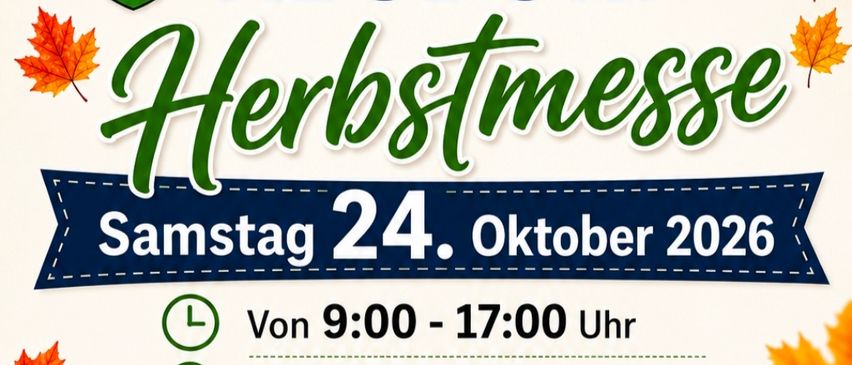 Plakat für Herbstmesse in Absorf, Deutschland, mit einer Karte, einem Food Truck und verschiedenen Produkten.